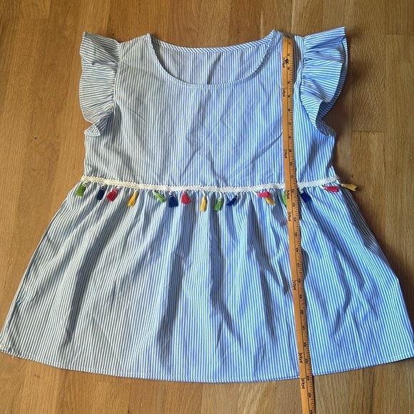 Blue and White Striped Multi Color Tassel Top Size Small - Picture 11 of 13